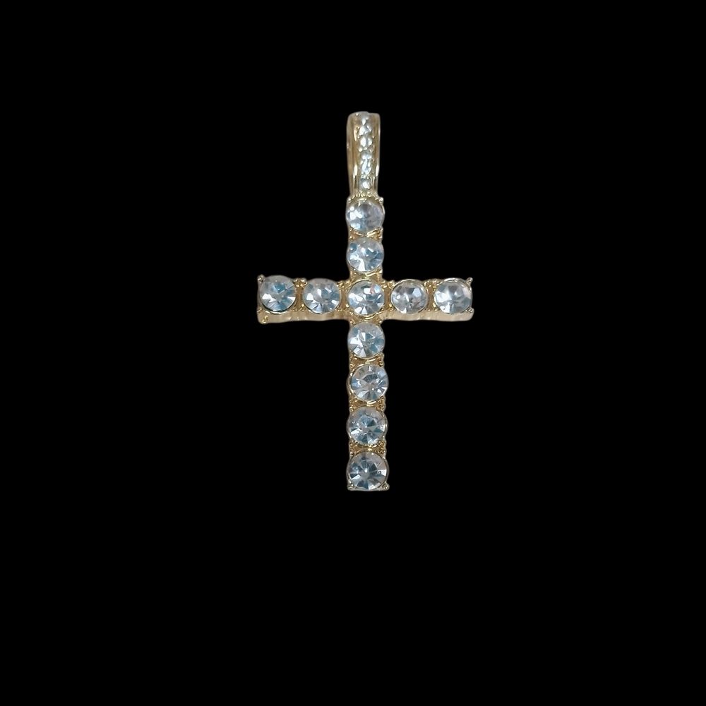 Unisex 18k Gold Plated Cross CZ Pendant 2 Inch
